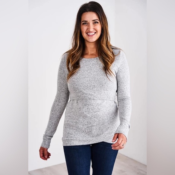 Latched Mama everyday nursing sweater crew neck long sleeve - Heathered grey - Picture 5 of 13